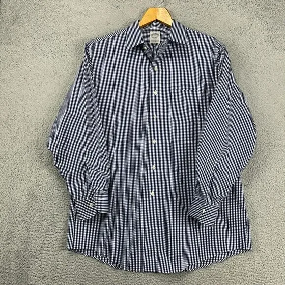 Brooks Brothers Shirt Mens 17-33 Regent Blue Check Supima Cotton Dress Button Up